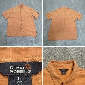 Royal Robbins mens short sleeve button up shirt sz Large orange hiking shirt
